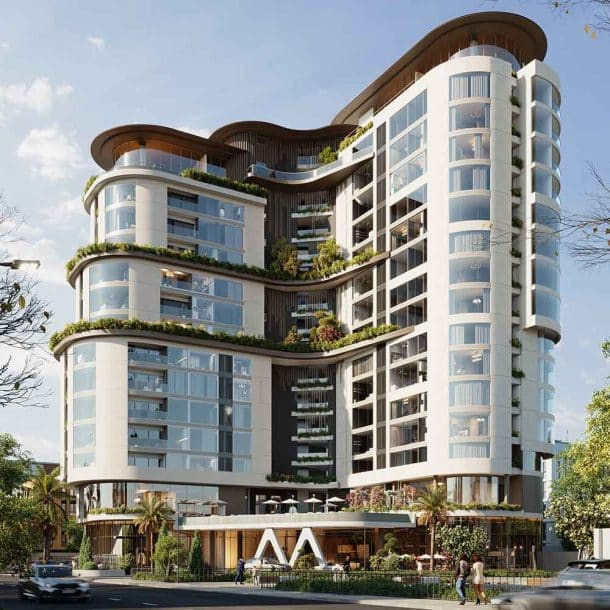 Luxury apartment exterior in Accra's Airport Residential area.